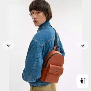 Coach Small Turnlock Leather Sling Backpack for Men